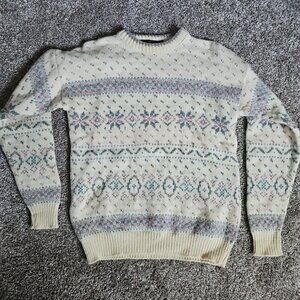 Vintage Eddie Bauer Womens Size Medium Cream/Blue/Pink Pattern Sweater